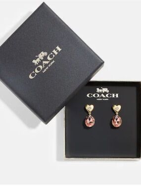 COACH Pink Crystal Heart Drop Earrings